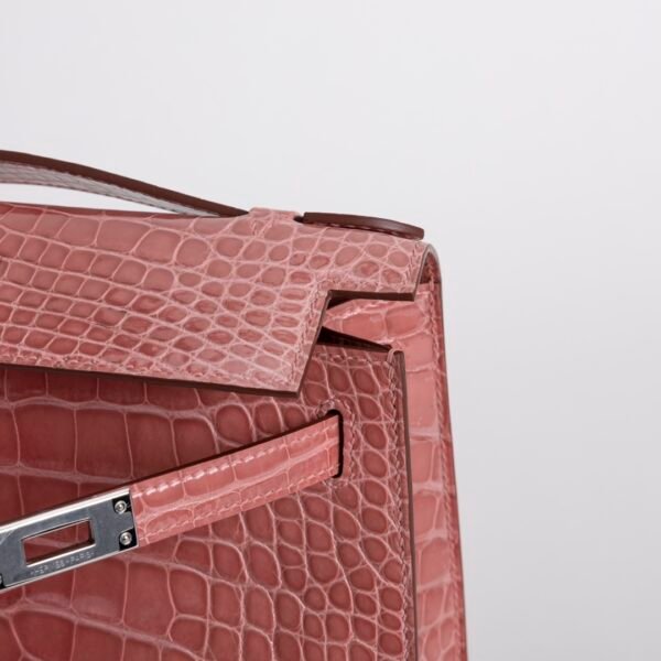 Women’s Eveving Bag Shiny Alligator Crocodile Kelly Pochette 22CM CK94 Terre Cuite Silver Hardware