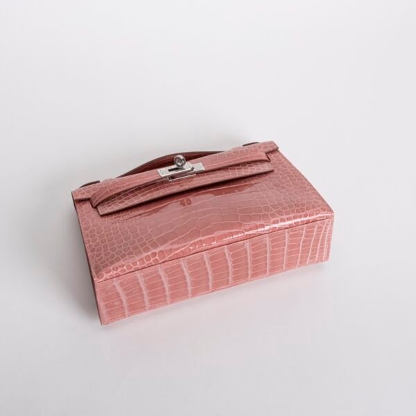 Women’s Eveving Bag Shiny Alligator Crocodile Kelly Pochette 22CM CK94 Terre Cuite Silver Hardware