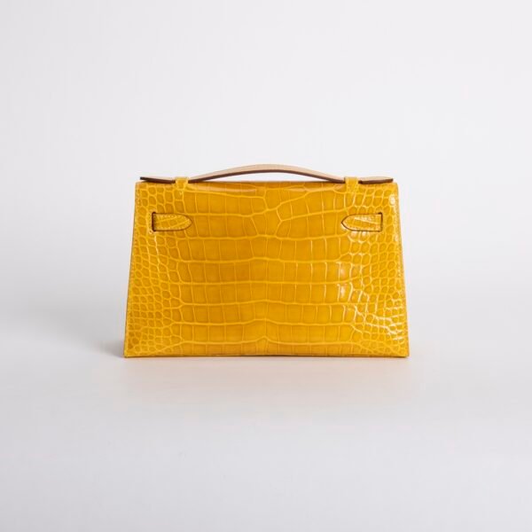 Handmade Bag 9D Jaune Amber Shiny Alligator Crocodile Kelly Pochette 22CM Gold Hardware