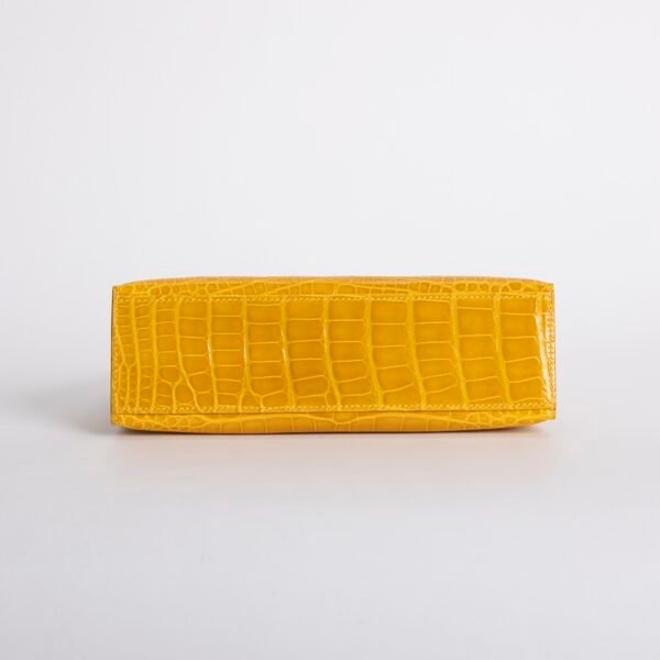 Handmade Bag 9D Jaune Amber Shiny Alligator Crocodile Kelly Pochette 22CM Gold Hardware