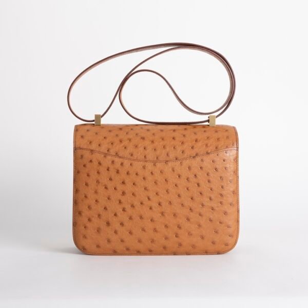 Luxury Women’s Bag Cognac Ostrich Leather Constance 24CM Gold Hardware