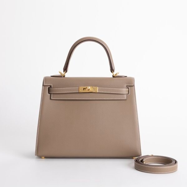 UK London Epsom Leather Kelly Sellier 25CM CC18 Etoupe Gold Hardware