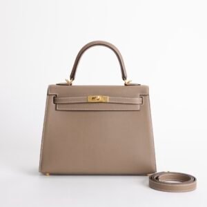 UK London Epsom Leather Kelly Sellier 25CM CC18 Etoupe Gold Hardware