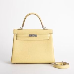 USA New York Togo Leather Kelly 25CM 1Z Jaune Poussin Silver Hardware