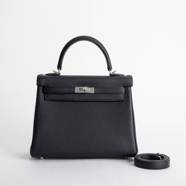 Women’s Bag Kelly 25CM Togo Leather CK89 Noir Silver Hardware
