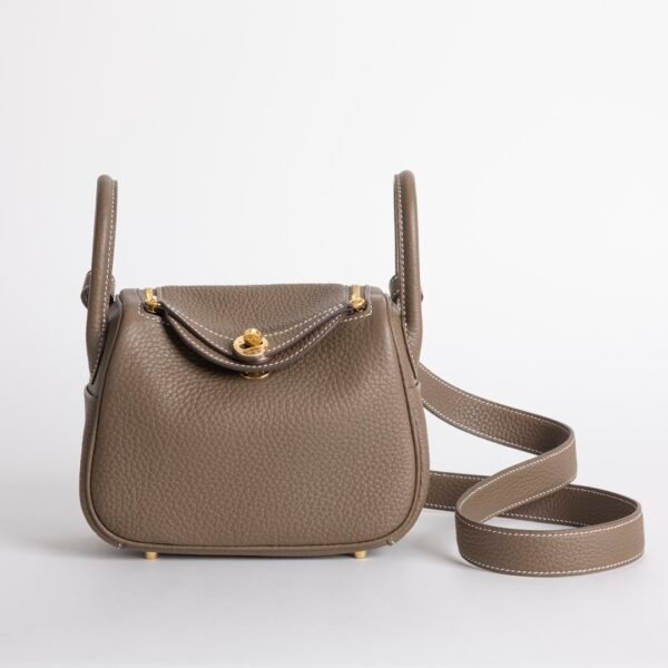 Women’s Shoulder Bag Clemence Leather Mini Lindy 19CM CC18 Etoupe Grey Gold Hardware