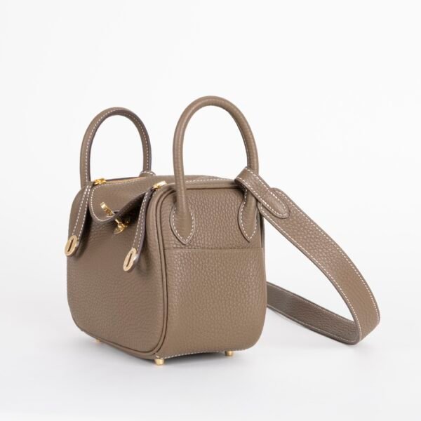 Women’s Shoulder Bag Clemence Leather Mini Lindy 19CM CC18 Etoupe Grey Gold Hardware