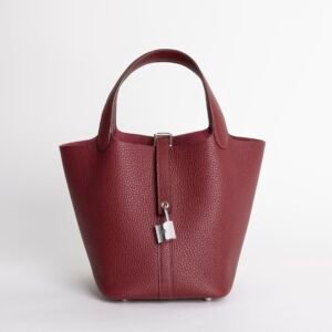 USA New York Clemence Leather Picotin 18CM CK55 Rouge H Silver Hardware