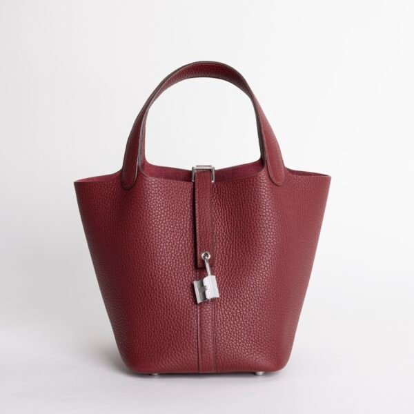 USA New York Clemence Leather Picotin 18CM CK55 Rouge H Silver Hardware