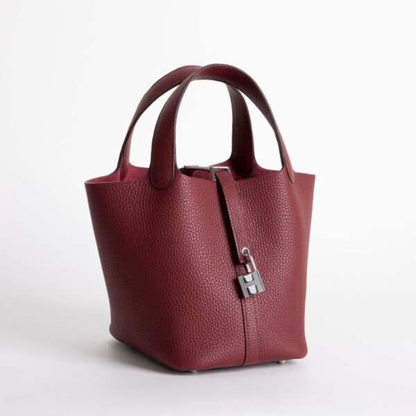 USA New York Clemence Leather Picotin 18CM CK55 Rouge H Silver Hardware