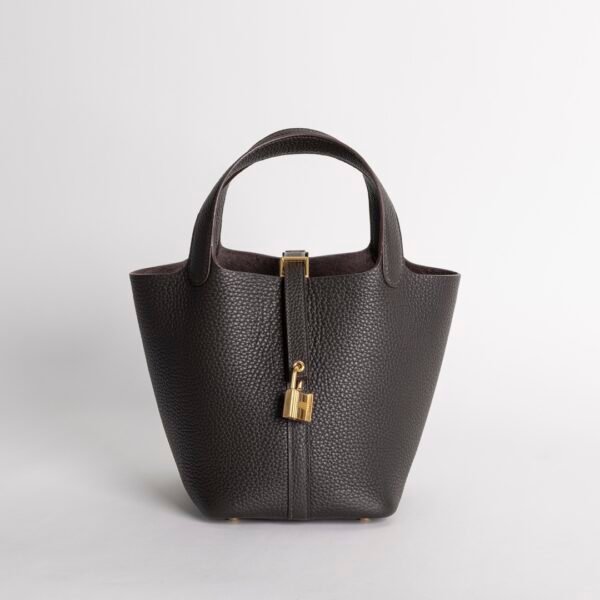 wsxc1732127379396_0 Australia Canberra Clemence Leather Picotin 18CM CC46 Ebene Gold Hardware