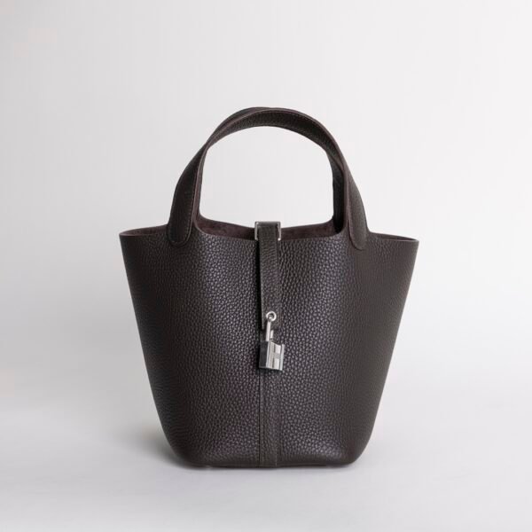 Luxury Women’s Bag Picotin 18CM Clemence Leather CK46 Ebene Silver Hardware