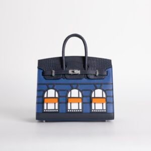Luxury Women’s Bag Birkin Faubourg 20CM Blue Nuit Matte Crocodile / Epsom Silver Hardware
