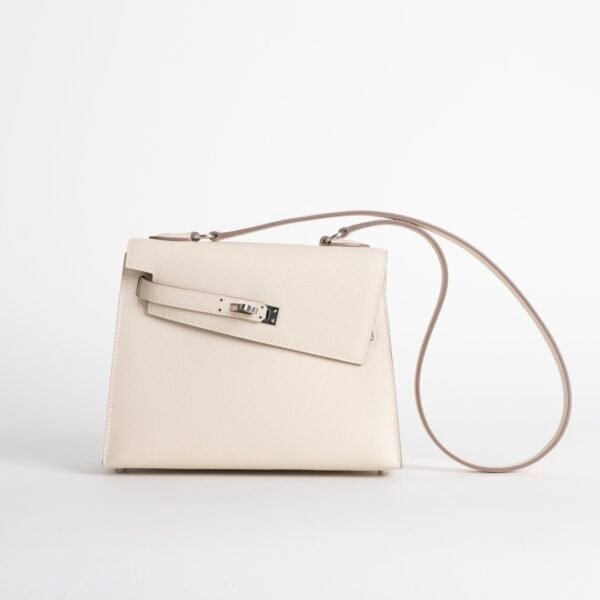 Full Handmade Kelly Desordre 20CM Epsom Leather CK10 Craie Silver Hardware