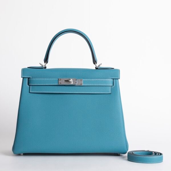 USA Washington Togo Leather CK75 Blue Jean Kelly 28CM Tote Bag Silver Hardware