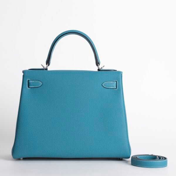 USA Washington Togo Leather CK75 Blue Jean Kelly 28CM Tote Bag Silver Hardware