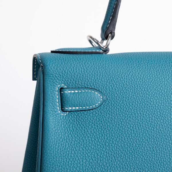 USA Washington Togo Leather CK75 Blue Jean Kelly 28CM Tote Bag Silver Hardware