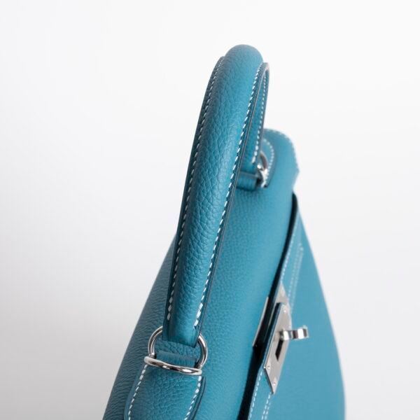 USA Washington Togo Leather CK75 Blue Jean Kelly 28CM Tote Bag Silver Hardware