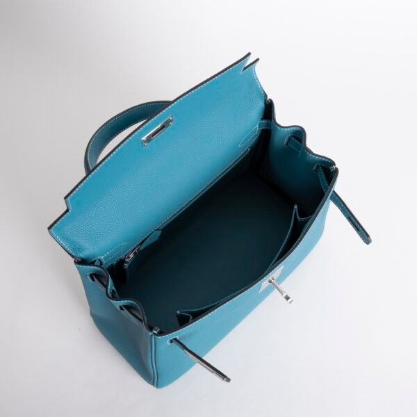 USA Washington Togo Leather CK75 Blue Jean Kelly 28CM Tote Bag Silver Hardware