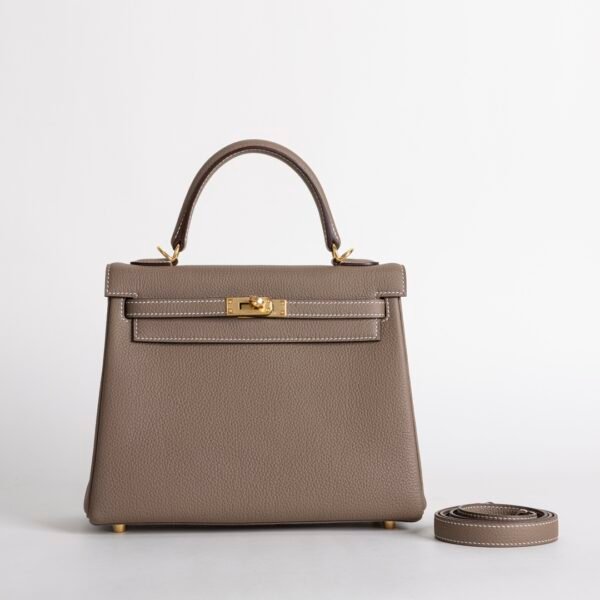 Luxury Women’s Bag Kelly 25CM Togo Leather CC18 Etoupe Gold Hardware