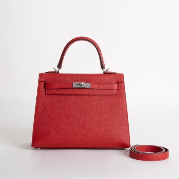 Women’s Tote Bag Kelly Sellier 25CM Epsom Leather Q5 Rouge Casaque Silver Hardware