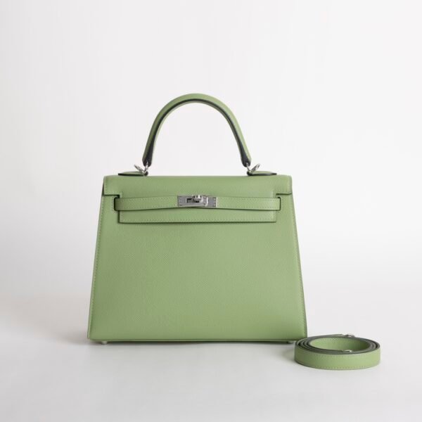 Luxury Handbag Kelly Sellier 25CM 3I Vert Criquet Epsom Leather Silver Hardware