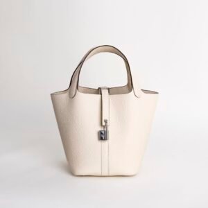 Women’s Tote Bag Picotin 18CM I2 Nata Clemence Leather Silver Hardware