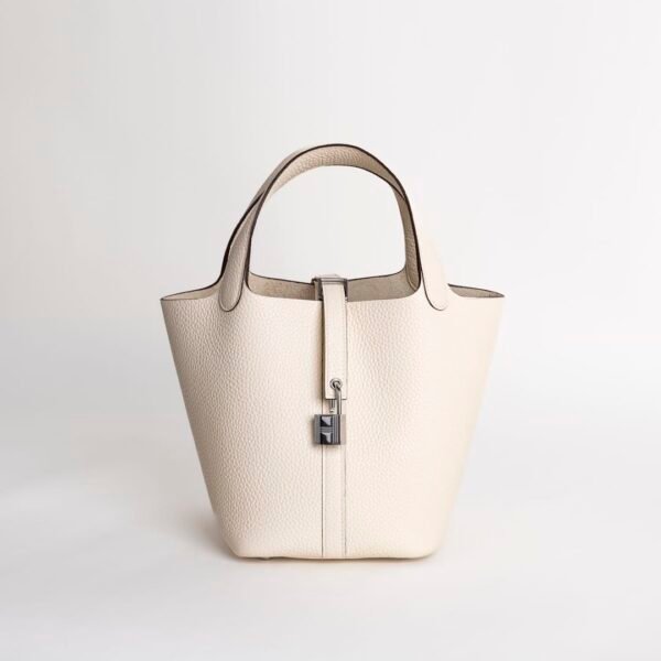 Women’s Tote Bag Picotin 18CM I2 Nata Clemence Leather Silver Hardware
