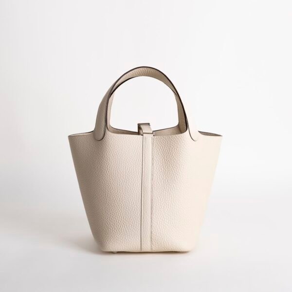 Women’s Tote Bag Picotin 18CM I2 Nata Clemence Leather Silver Hardware