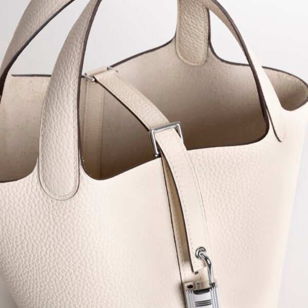 Women’s Tote Bag Picotin 18CM I2 Nata Clemence Leather Silver Hardware