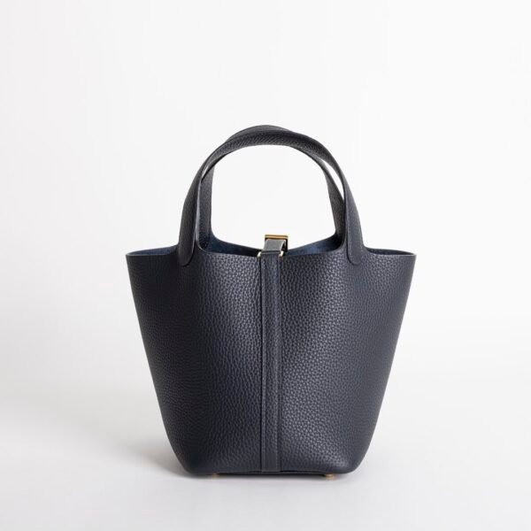 Full Handmade 2Z Blue Nuit Clemence Leather Picotin 18CM Gold Hardware
