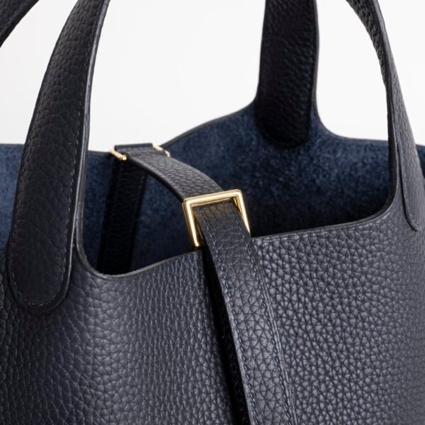 Full Handmade 2Z Blue Nuit Clemence Leather Picotin 18CM Gold Hardware