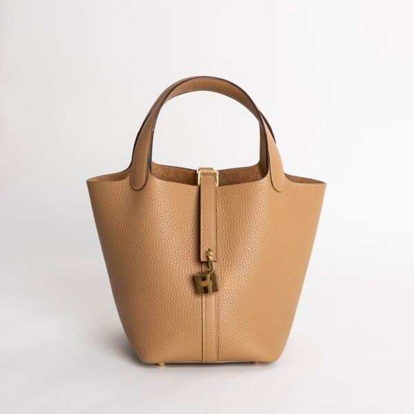 USA New York Picotin 18CM Clemence Leather 4B Biscuit Gold Hardware