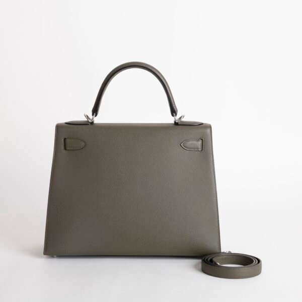 UK London Kelly Sellier 28CM Epsom Leather C6 Vert De Gris Silver Hardware