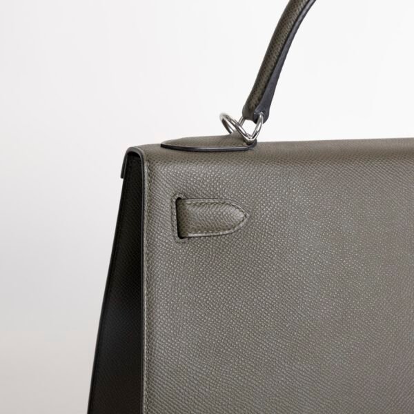 UK London Kelly Sellier 28CM Epsom Leather C6 Vert De Gris Silver Hardware