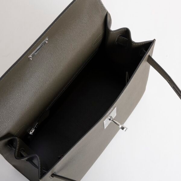 UK London Kelly Sellier 28CM Epsom Leather C6 Vert De Gris Silver Hardware