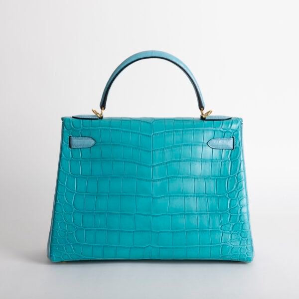 Handmade Hermes Kelly 32CM Matte Niloticus Crocodile 7F Blue Paon / 3Z Blue Saint Cyr Gold Hardware