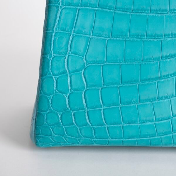 Handmade Hermes Kelly 32CM Matte Niloticus Crocodile 7F Blue Paon / 3Z Blue Saint Cyr Gold Hardware