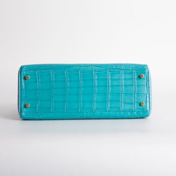 Handmade Hermes Kelly 32CM Matte Niloticus Crocodile 7F Blue Paon / 3Z Blue Saint Cyr Gold Hardware