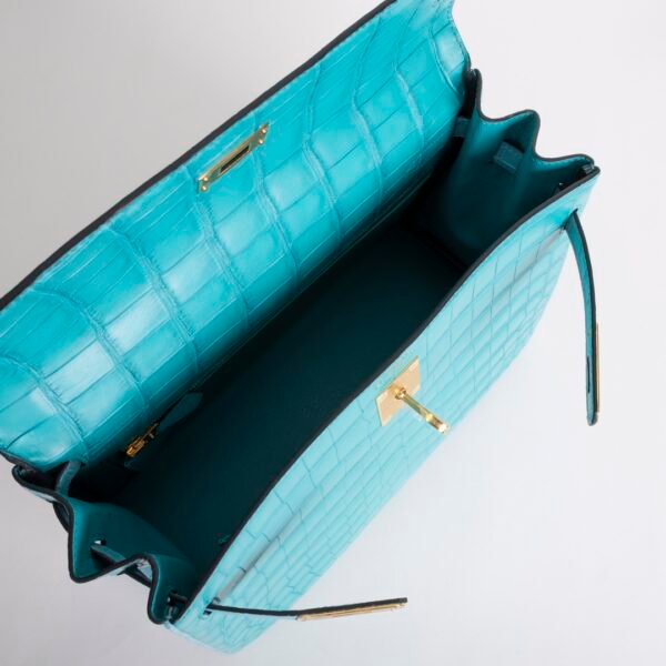 Handmade Hermes Kelly 32CM Matte Niloticus Crocodile 7F Blue Paon / 3Z Blue Saint Cyr Gold Hardware