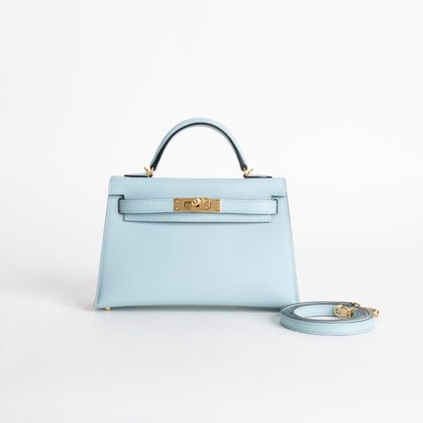 Women’s Cluch Bag Mini Kelly 19CM Epsom Leather U2 Blue Zephyr Gold Hardware