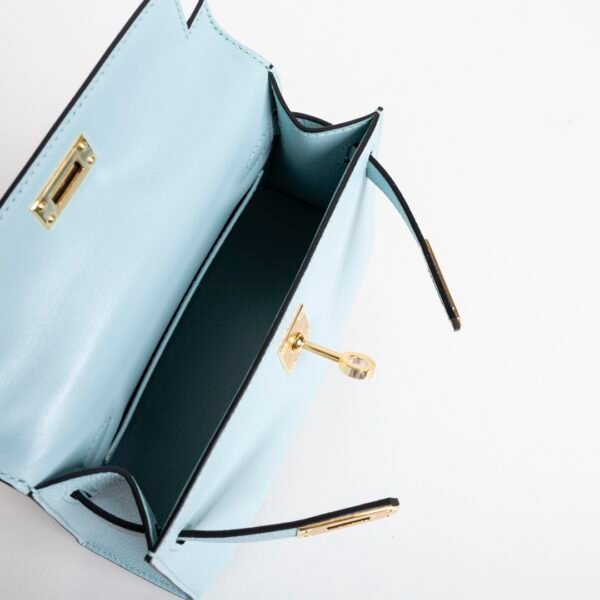Women’s Cluch Bag Mini Kelly 19CM Epsom Leather U2 Blue Zephyr Gold Hardware