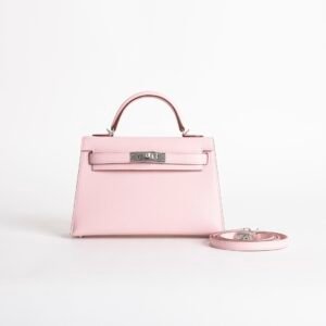 USA Washington Chevre Leather 3Q Rose Sakura Mini Kelly 19CM Silver Hardware