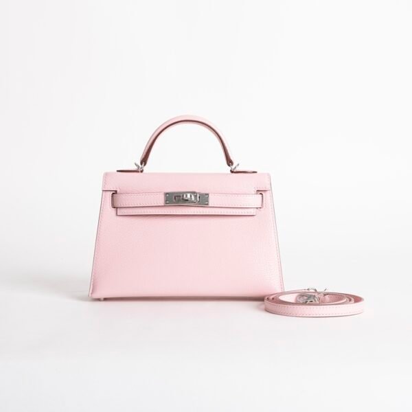 USA Washington Chevre Leather 3Q Rose Sakura Mini Kelly 19CM Silver Hardware