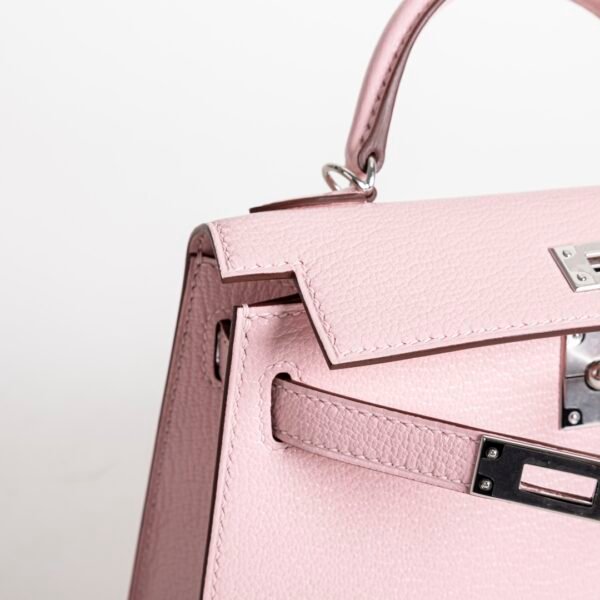 USA Washington Chevre Leather 3Q Rose Sakura Mini Kelly 19CM Silver Hardware