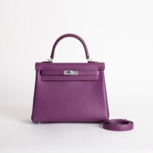 Women’s Bag Kelly 25CM Swift Leather P9 Anemone Silver Hardware