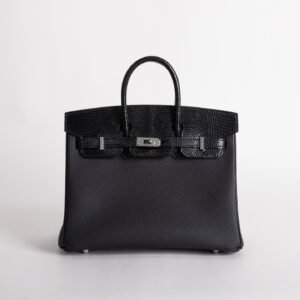 wsxc1735830751779_0 Full Handmade Hermes Birkin Touch 25CM CK89 Noir Togo / Lizard Leather Silver Hardware