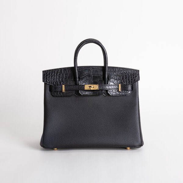Full Handmade Togo / Matte Crocodile Birkin Touch 25CM CK89 Noir Gold Hardware