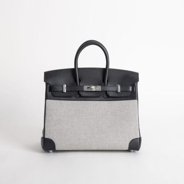 UK London Birkin 25CM CK89 Noir Calf Leather / Canvas Silver Hardware