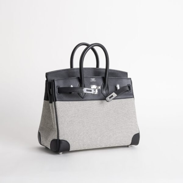 UK London Birkin 25CM CK89 Noir Calf Leather / Canvas Silver Hardware